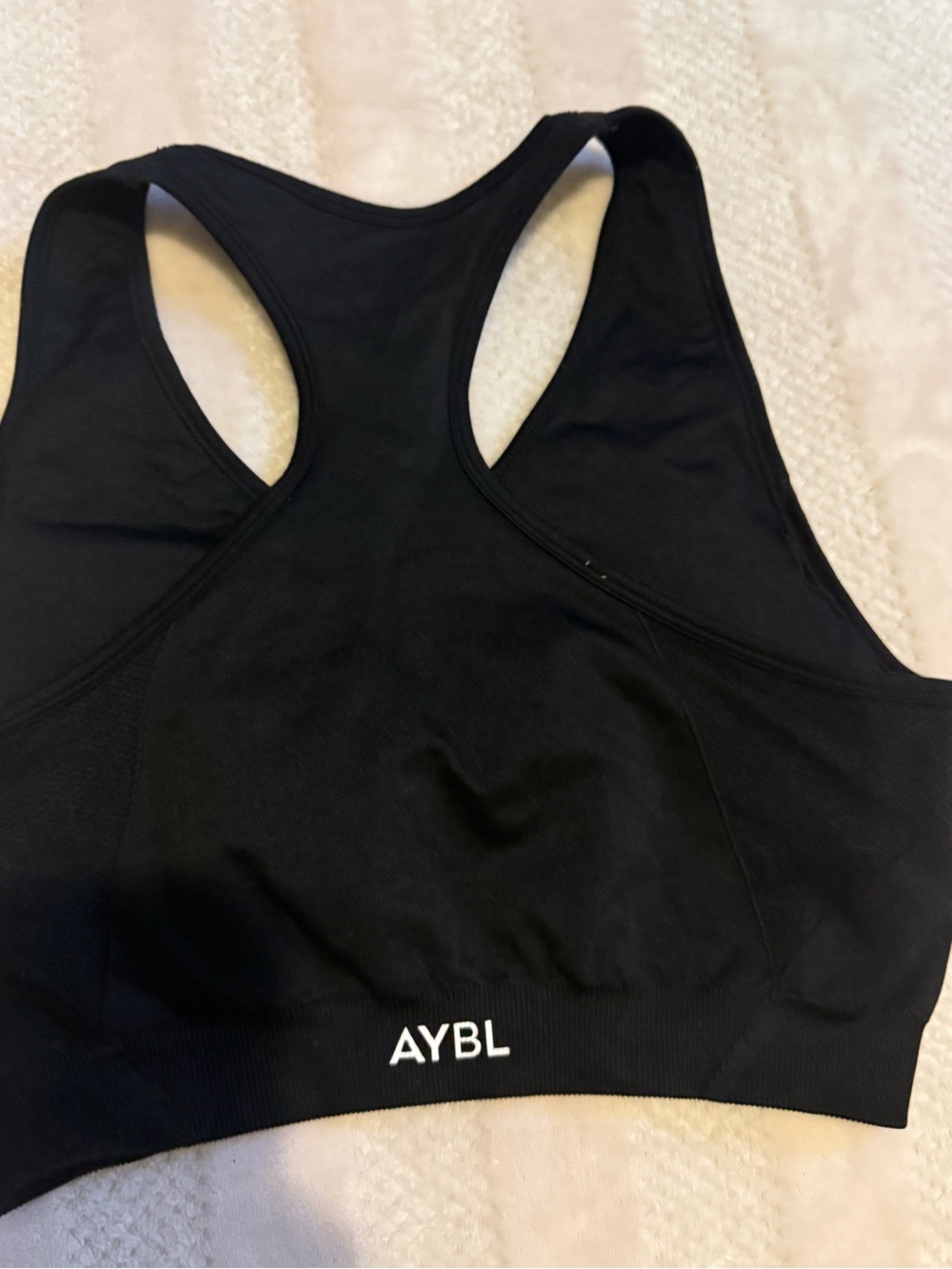 AYBL Black Racerback Sports Bra with White AYBL Logo